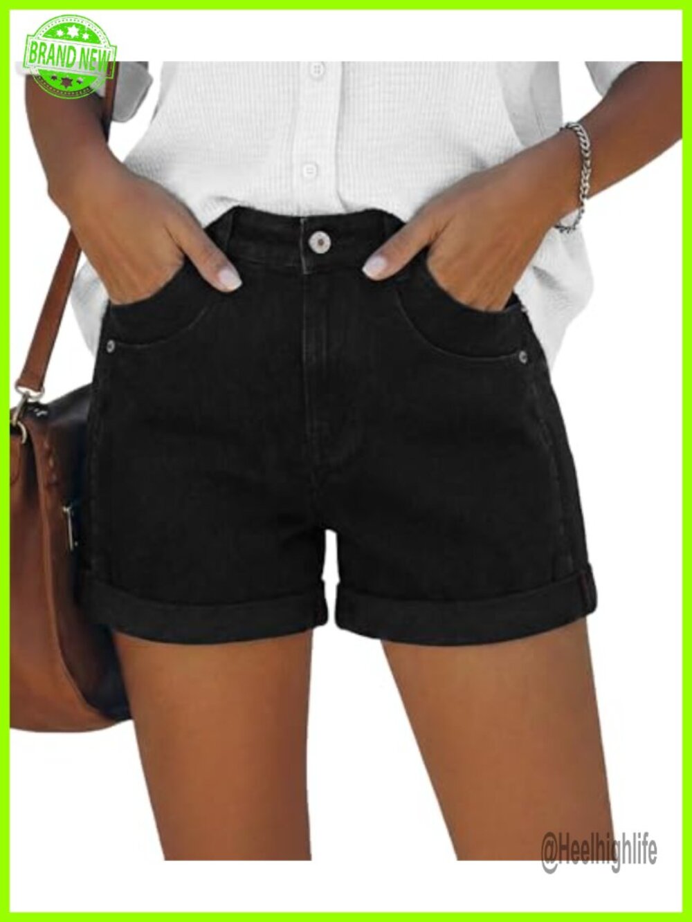 onlypuff Womens Ripped Jean Shorts Mid Rise Stretchy Denim